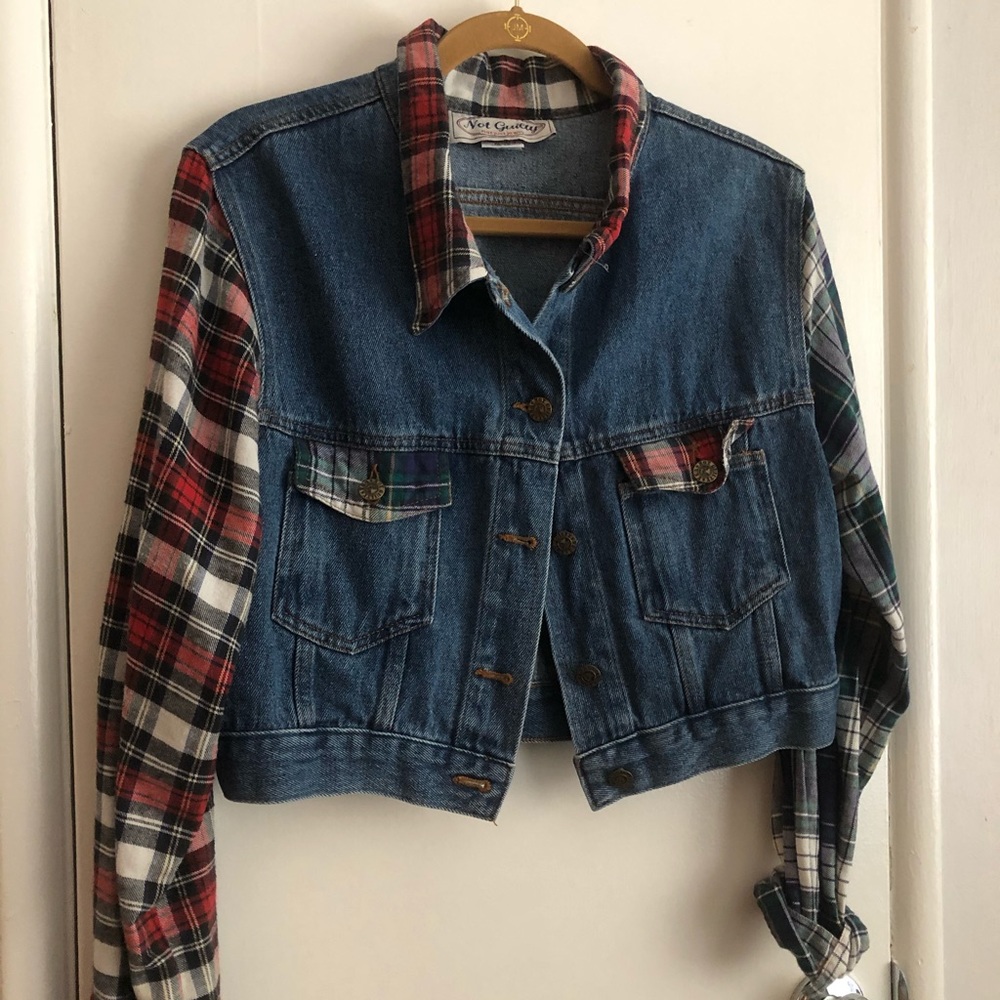 Vintage Cropped Denim/Plaid Jacket